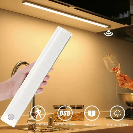 Sensore di movimento PIR LED Lampada da sottopensile dimmerabile Luce notturna ricaricabile Luce per scale Armadio Stanza Corridoio Tubo Barra Rilevatore Lampadina
