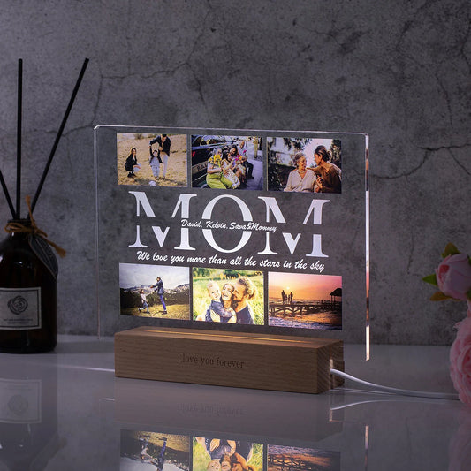 Lampada da notte in acrilico 3D con testo fotografico personalizzato, luce notturna per camera da letto personalizzata per mamma, papà, famiglia, compleanno, regalo di Natale