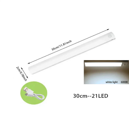 Sensore di movimento PIR LED Lampada da sottopensile dimmerabile Luce notturna ricaricabile Luce per scale Armadio Stanza Corridoio Tubo Barra Rilevatore Lampadina