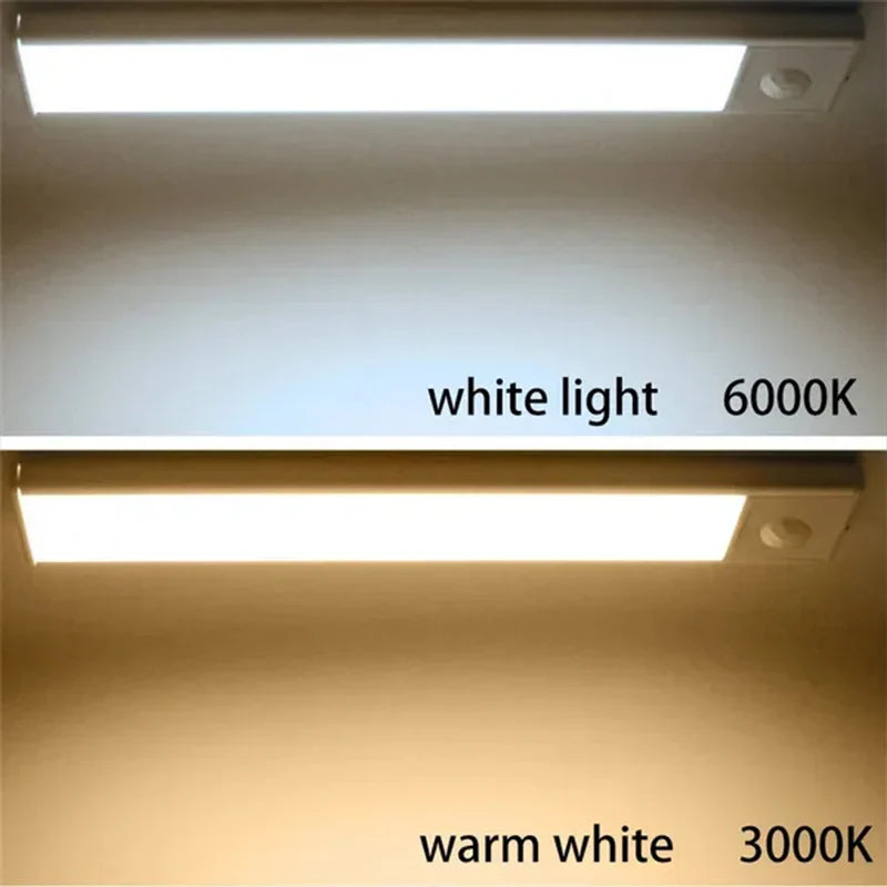 Sensore di movimento PIR LED Lampada da sottopensile dimmerabile Luce notturna ricaricabile Luce per scale Armadio Stanza Corridoio Tubo Barra Rilevatore Lampadina
