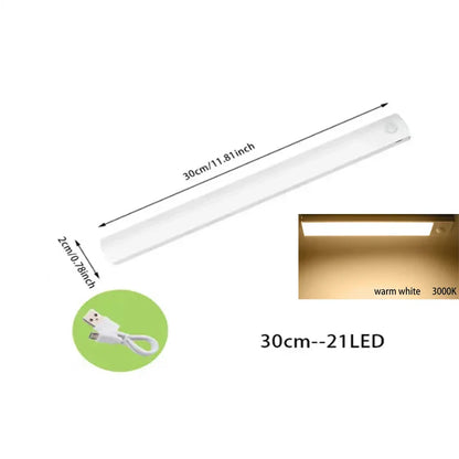 Sensore di movimento PIR LED Lampada da sottopensile dimmerabile Luce notturna ricaricabile Luce per scale Armadio Stanza Corridoio Tubo Barra Rilevatore Lampadina