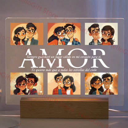 Lampada da notte in acrilico 3D con testo fotografico personalizzato, luce notturna per camera da letto personalizzata per mamma, papà, famiglia, compleanno, regalo di Natale