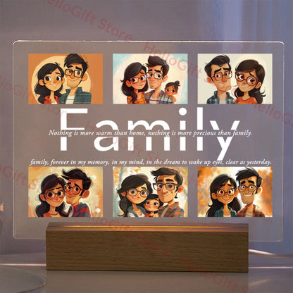 Lampada da notte in acrilico 3D con testo fotografico personalizzato, luce notturna per camera da letto personalizzata per mamma, papà, famiglia, compleanno, regalo di Natale