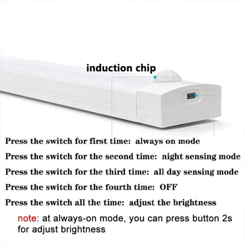 Sensore di movimento PIR LED Lampada da sottopensile dimmerabile Luce notturna ricaricabile Luce per scale Armadio Stanza Corridoio Tubo Barra Rilevatore Lampadina