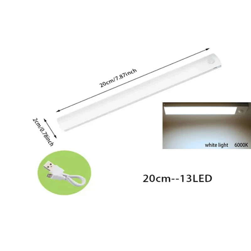 Sensore di movimento PIR LED Lampada da sottopensile dimmerabile Luce notturna ricaricabile Luce per scale Armadio Stanza Corridoio Tubo Barra Rilevatore Lampadina