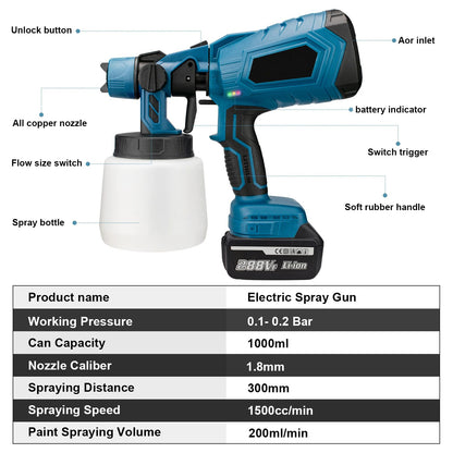 Spruzzatore di vernice senza fili da 21 V con batteria